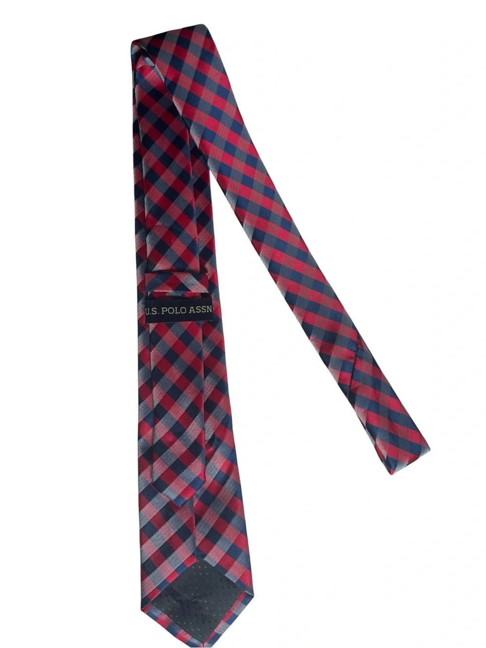 US Polo Assn Red White Blue Grid Hand Made Polyester Men’s Necktie 59